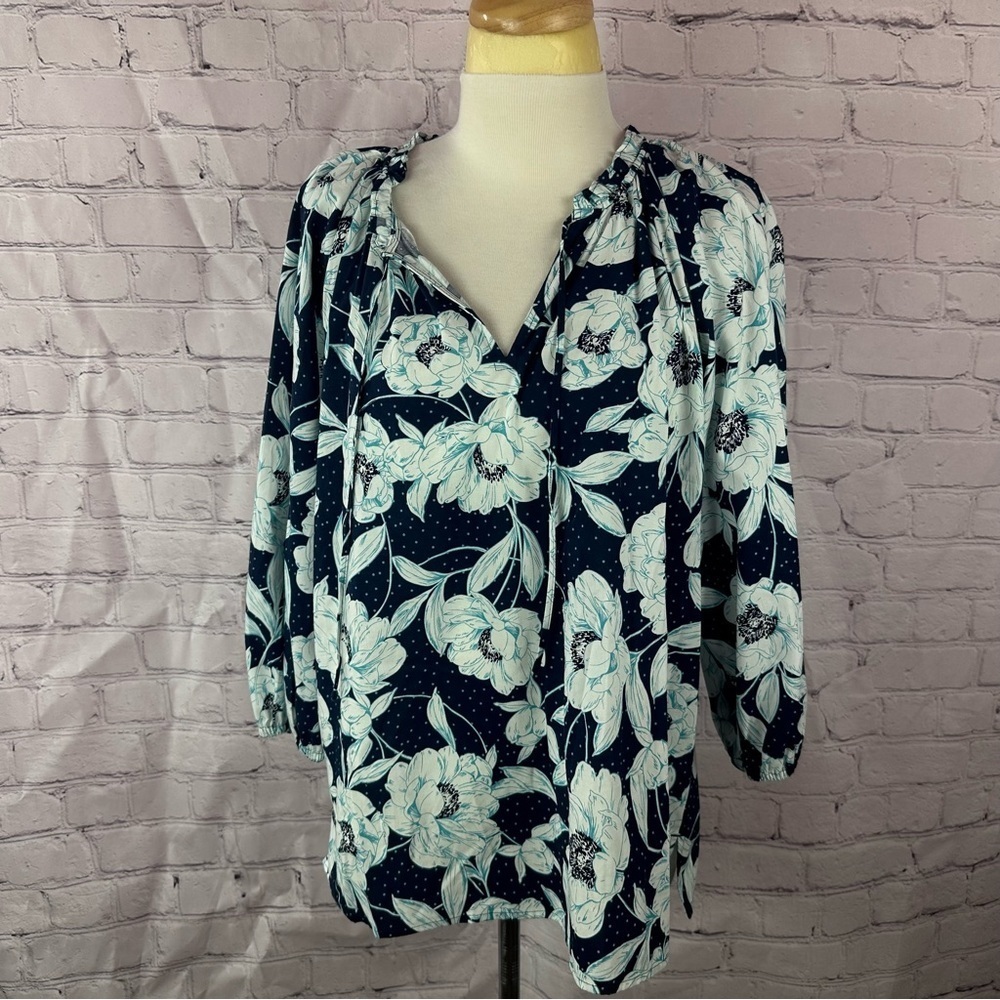 Ann taylor LOFT peony garden ruffle tie neck Women's blouse sz medium boho